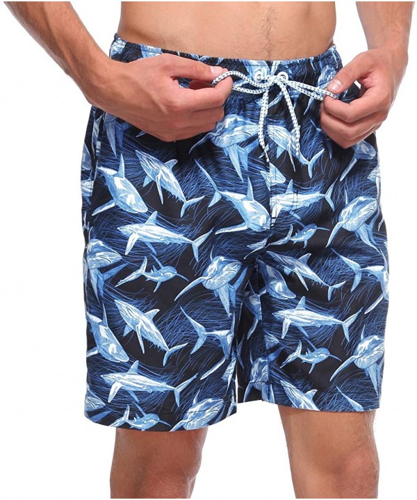 Men's Quick Dry Drawstring Waist Beach Swim Trunks Board Shorts with Mesh Lining - Shark Line - CC18O46R4WW $18.28-Board Shorts