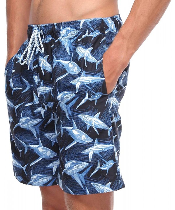 Men's Quick Dry Drawstring Waist Beach Swim Trunks Board Shorts with Mesh Lining - Shark Line - CC18O46R4WW $18.28-Board Shorts