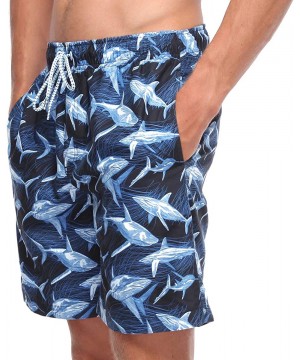 Men's Quick Dry Drawstring Waist Beach Swim Trunks Board Shorts with Mesh Lining - Shark Line - CC18O46R4WW $18.28-Board Shorts