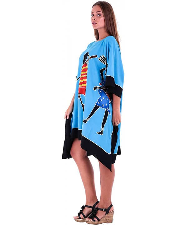 Womens Poncho Dress Short Tunic Swim Cover Up Kaftan Plus Size - Women Turquoise - CZ12NEVKOIN $28.41-Cover-Ups