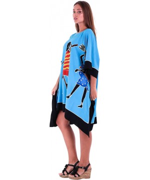 Womens Poncho Dress Short Tunic Swim Cover Up Kaftan Plus Size - Women Turquoise - CZ12NEVKOIN $28.41-Cover-Ups