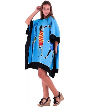 Womens Poncho Dress Short Tunic Swim Cover Up Kaftan Plus Size - Women Turquoise - CZ12NEVKOIN $28.41-Cover-Ups