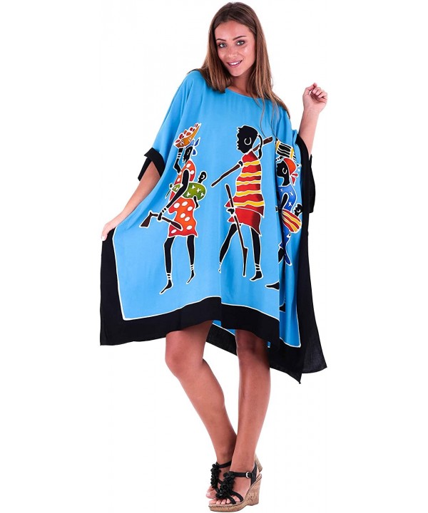 Womens Poncho Dress Short Tunic Swim Cover Up Kaftan Plus Size - Women Turquoise - CZ12NEVKOIN $28.41-Cover-Ups