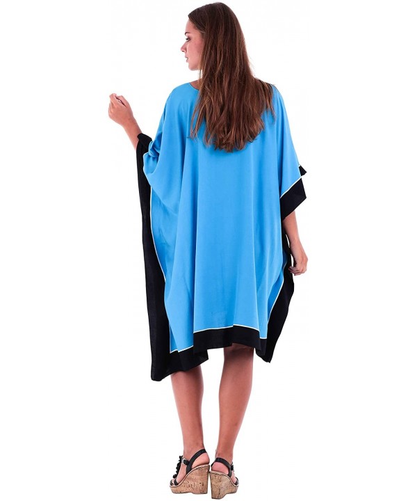 Womens Poncho Dress Short Tunic Swim Cover Up Kaftan Plus Size - Women Turquoise - CZ12NEVKOIN $28.41-Cover-Ups