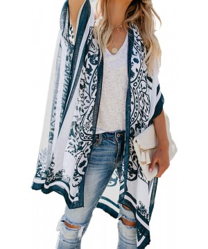 Women's Printed Fashion Kimono Tassel Casual Beach Loose Cover Up - D-white - C5192ZS4ZUR $25.36-Cover-Ups