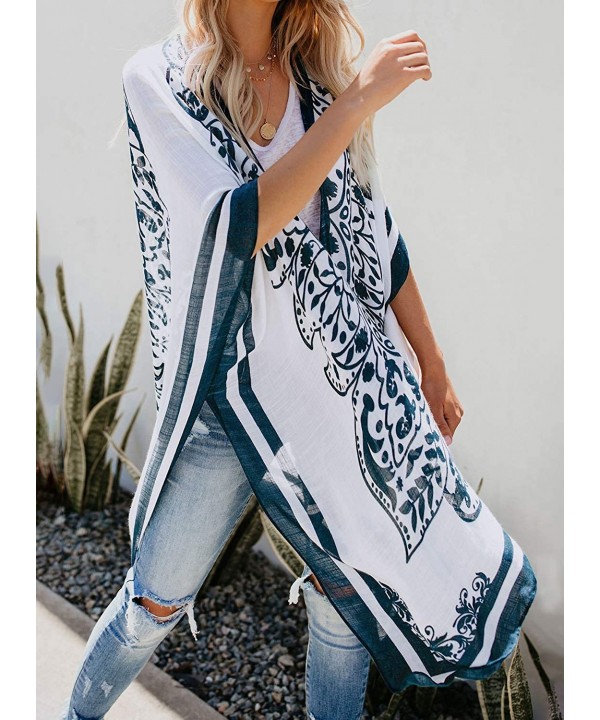 Women's Printed Fashion Kimono Tassel Casual Beach Loose Cover Up - D-white - C5192ZS4ZUR $25.36-Cover-Ups