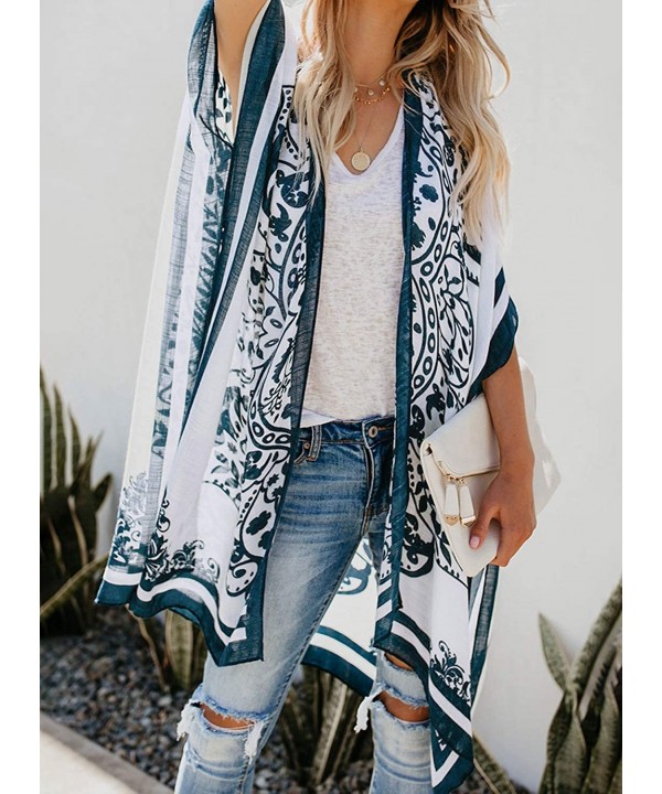 Women's Printed Fashion Kimono Tassel Casual Beach Loose Cover Up - D-white - C5192ZS4ZUR $25.36-Cover-Ups