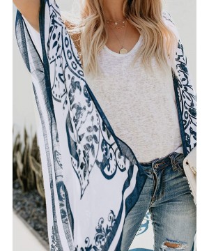 Women's Printed Fashion Kimono Tassel Casual Beach Loose Cover Up - D-white - C5192ZS4ZUR $25.36-Cover-Ups