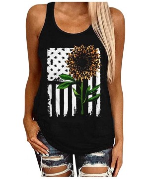 Womens Fashion 2020 Sunflower Print Sleeveless O Neck Loose Shirt Tops Tees for Summer - H - CQ190LE8227 $13.27-Rash Guards