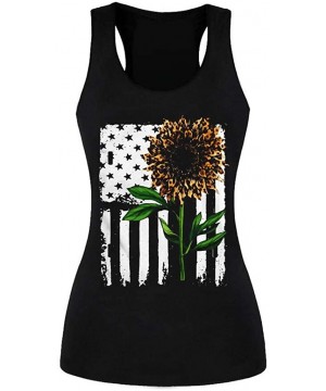 Womens Fashion 2020 Sunflower Print Sleeveless O Neck Loose Shirt Tops Tees for Summer - H - CQ190LE8227 $13.27-Rash Guards