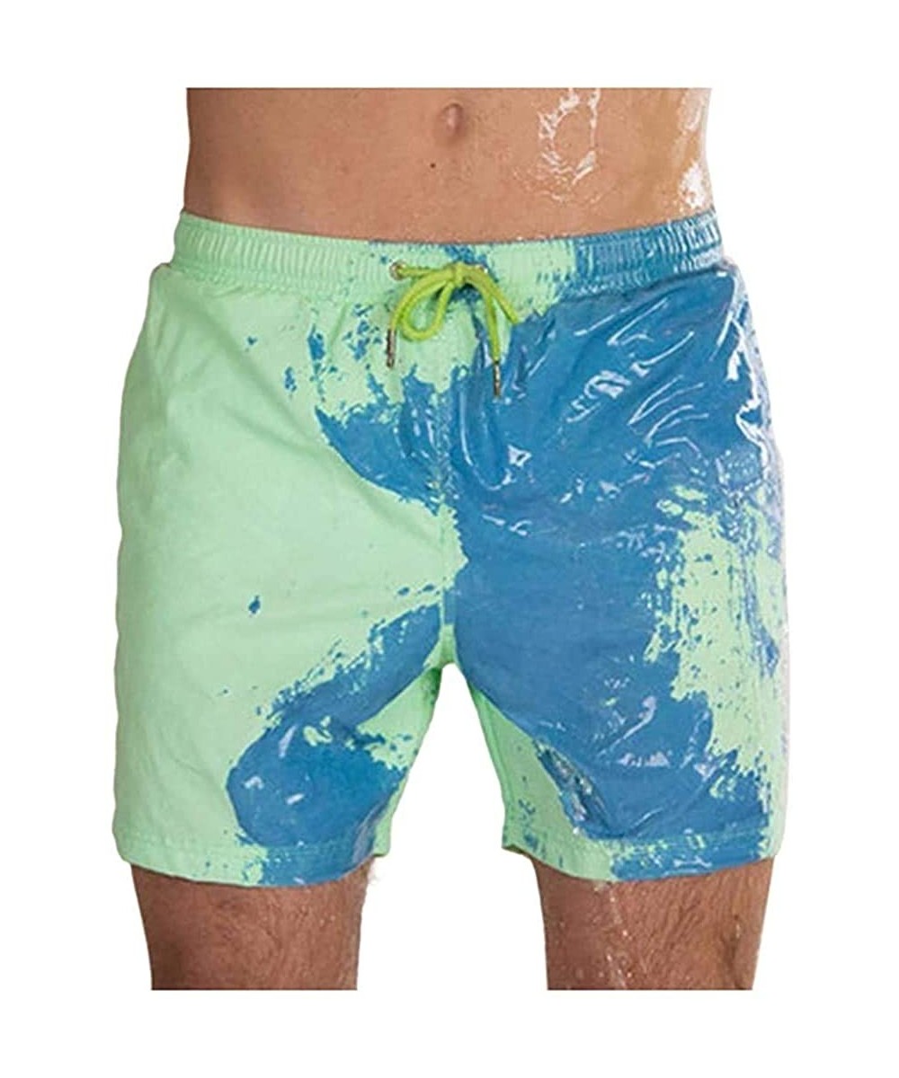 Temperature-Sensitive Color-Changing Beach Men Swimming Pants Sport Summer Swimsuit Surfing Swim Trunks Shorts - Green - CR19...