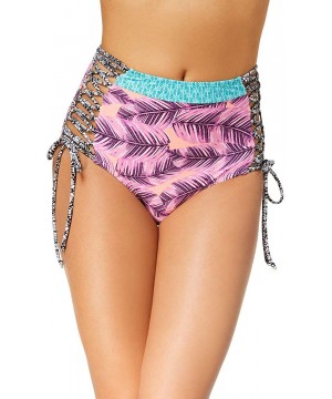 Leaf Breeze Lace Up Tie Sides High Waist Bikini Bottom - Pink Lilac - CG18NR7R55C $12.01-Bottoms