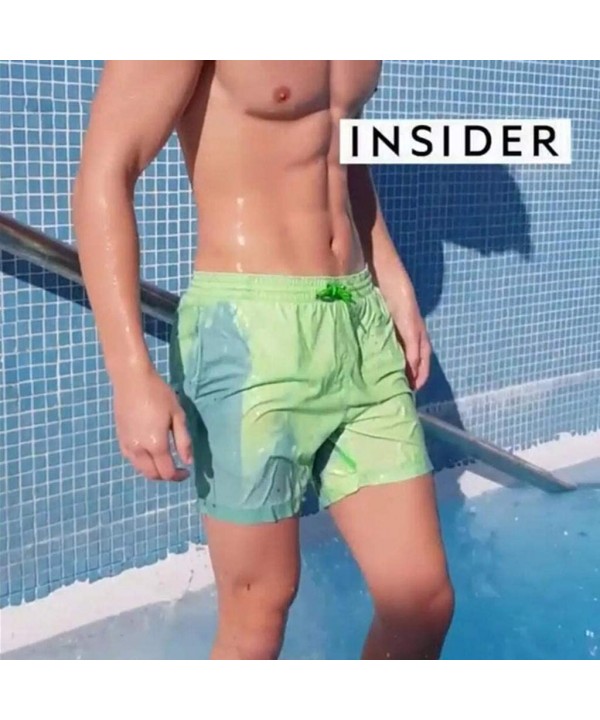 Temperature-Sensitive Color-Changing Beach Men Swimming Pants Sport Summer Swimsuit Surfing Swim Trunks Shorts - Green - CR19...