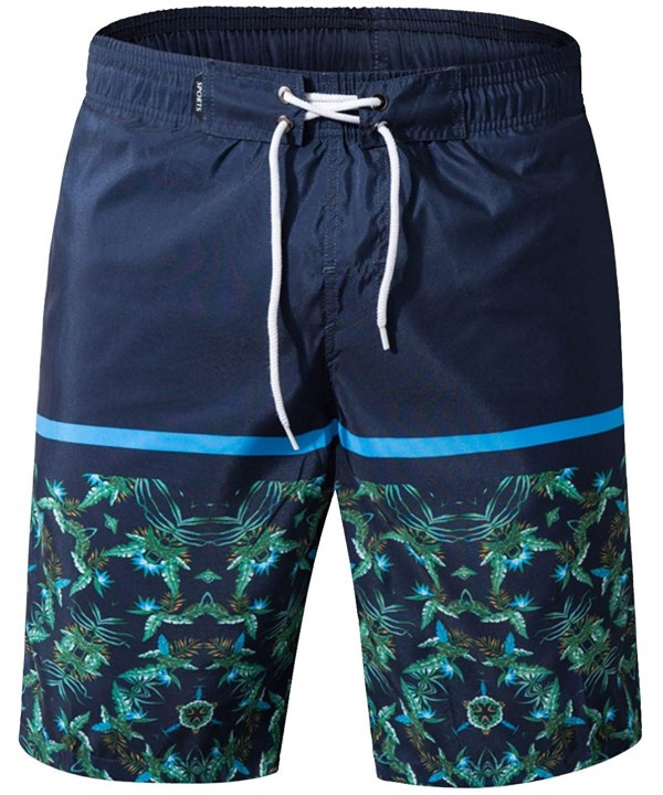 Men's Quick Dry Swim Trunks Long Palm Beach Board Shorts Bathing Suit - Y-navy - CC18QH8UQ9E $12.44-Trunks