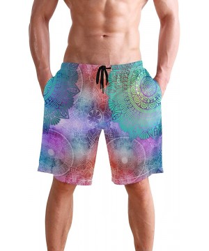 Mens Swim Trunks Tribal Mandala Flower Pattern Quick Dry Beach Shorts Summer Surf Board Shorts - CP18W8457AK $27.49-Board Shorts