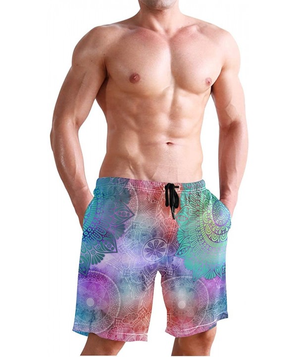 Mens Swim Trunks Tribal Mandala Flower Pattern Quick Dry Beach Shorts Summer Surf Board Shorts - CP18W8457AK $27.49-Board Shorts