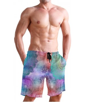 Mens Swim Trunks Tribal Mandala Flower Pattern Quick Dry Beach Shorts Summer Surf Board Shorts - CP18W8457AK $27.49-Board Shorts