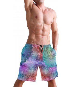 Mens Swim Trunks Tribal Mandala Flower Pattern Quick Dry Beach Shorts Summer Surf Board Shorts - CP18W8457AK $27.49-Board Shorts