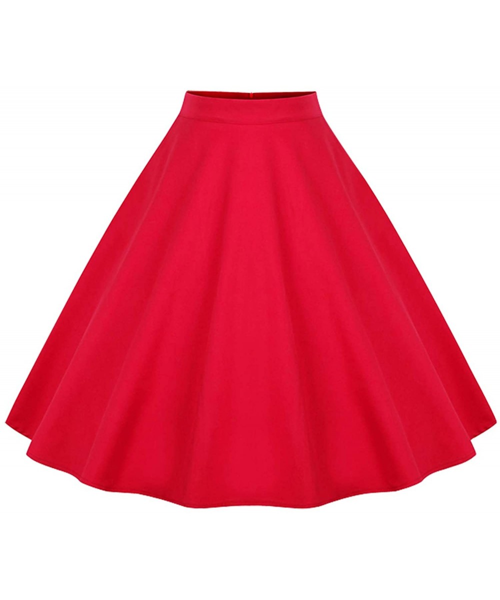 Women's Vintage Knee Length Flare Floral A Line Pleated Skirt - Red - C317YHEGD42 $14.99-Racing