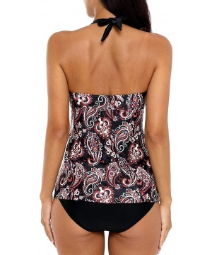 Womens Tankini Swimwear Blouson Halter Two Piece Swimsuit Tummy Control - Halter/Paisley - CS18LLHSETL $25.37-Sets