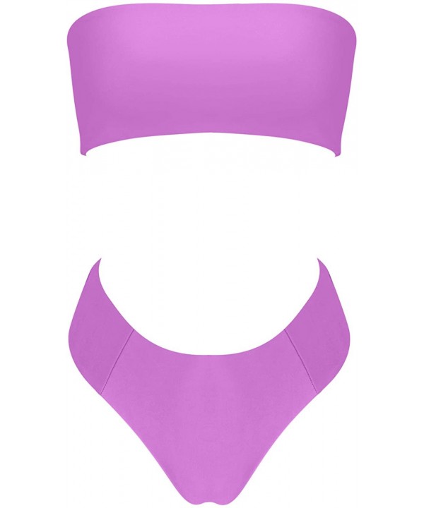 Women's 2 Pieces Bandeau Bikini Swimsuits Off Shoulder High Waist Bathing Suit High Cut - Purple - CR18Q52L3K0 $26.95-Sets