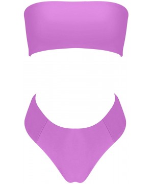 Women's 2 Pieces Bandeau Bikini Swimsuits Off Shoulder High Waist Bathing Suit High Cut - Purple - CR18Q52L3K0 $26.95-Sets