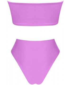 Women's 2 Pieces Bandeau Bikini Swimsuits Off Shoulder High Waist Bathing Suit High Cut - Purple - CR18Q52L3K0 $26.95-Sets