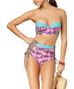 Leaf Breeze Lace Up Tie Sides High Waist Bikini Bottom - Pink Lilac - CG18NR7R55C $12.01-Bottoms