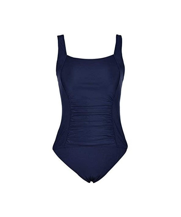 Women's Shirred One Piece Swimsuit Tank Bathing Suits Tummy Control Monokinis - Navy - CL184WKR2GZ $21.84-Racing