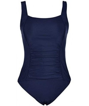 Women's Shirred One Piece Swimsuit Tank Bathing Suits Tummy Control Monokinis - Navy - CL184WKR2GZ $21.84-Racing