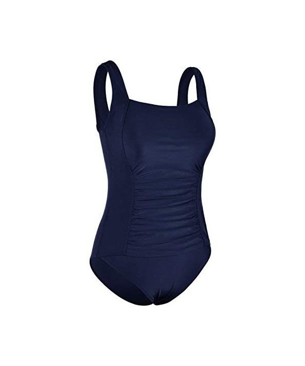 Women's Shirred One Piece Swimsuit Tank Bathing Suits Tummy Control Monokinis - Navy - CL184WKR2GZ $21.84-Racing