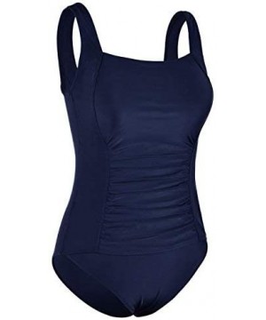 Women's Shirred One Piece Swimsuit Tank Bathing Suits Tummy Control Monokinis - Navy - CL184WKR2GZ $21.84-Racing