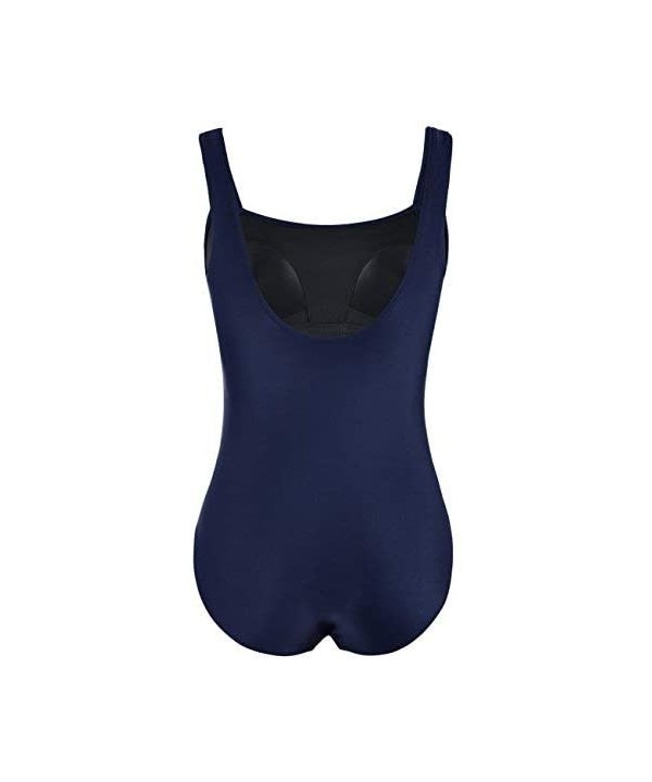 Women's Shirred One Piece Swimsuit Tank Bathing Suits Tummy Control Monokinis - Navy - CL184WKR2GZ $21.84-Racing