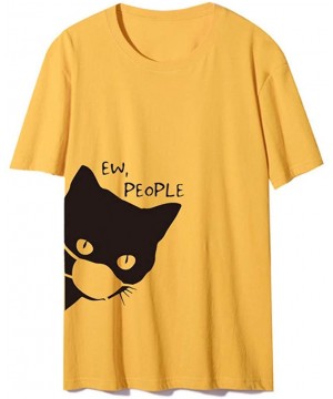 Women's Cat Print Tee Summer Casual Basic Short Sleeve Round Neck T Shirts - Yellow - C01906TSO02 $17.12-Bottoms