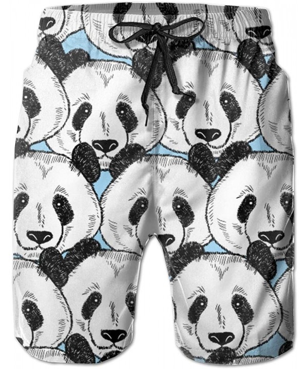 Men's Swim Trunks Panda Faces 3D Print Drawstring Elastic Waist Surfing Beach Board Shorts Swimwear - Panda Faces - CQ18Q6KGQ...