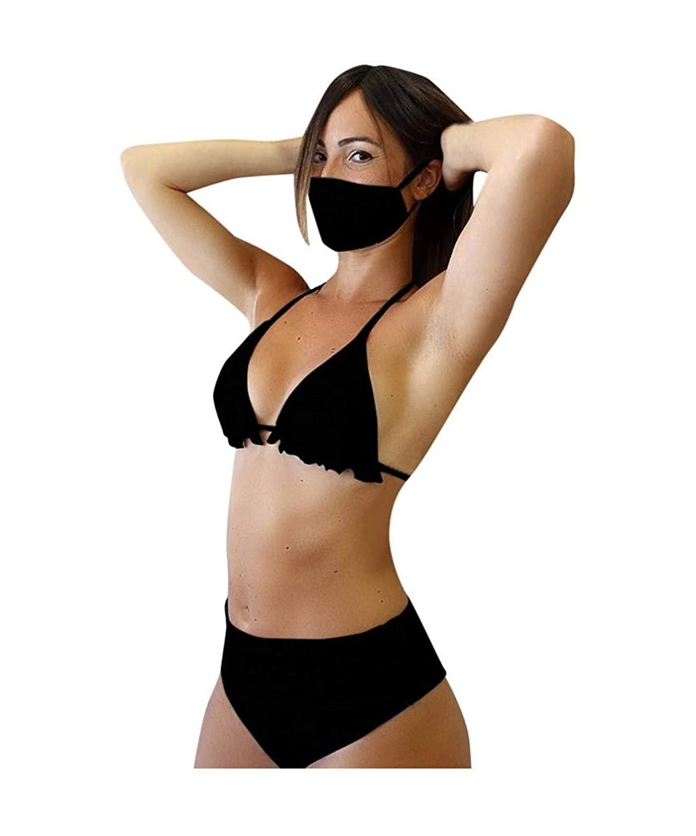 2020 Summer Three Pieces Swimsuit Casual Halter Paded High Waist Bikini Set Bathing Suits - A-black - CN1903LMTDE $21.24-Sets