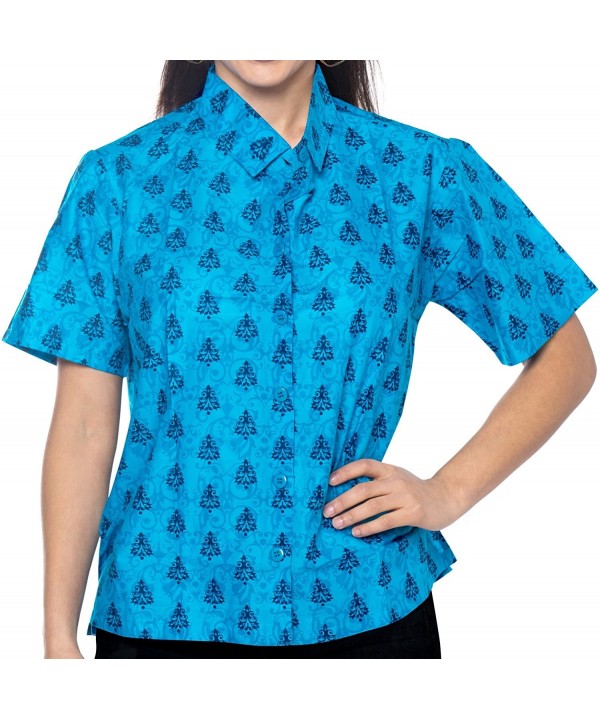 Women's Plus Size Hawaiian Shirt Button Down Aloha Camp Shirt Printed A - Blue_x378 - CP12HIFNN87 $14.58-Cover-Ups