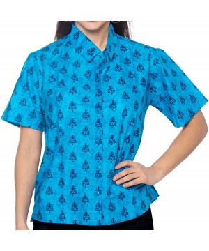 Women's Plus Size Hawaiian Shirt Button Down Aloha Camp Shirt Printed A - Blue_x378 - CP12HIFNN87 $14.58-Cover-Ups