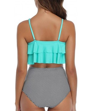 Swimsuit for Women Two Pieces Top Ruffled Backless Racerback with High Waisted Bottom Tankini Set - J-sky Blue - CP194WZNTWD ...