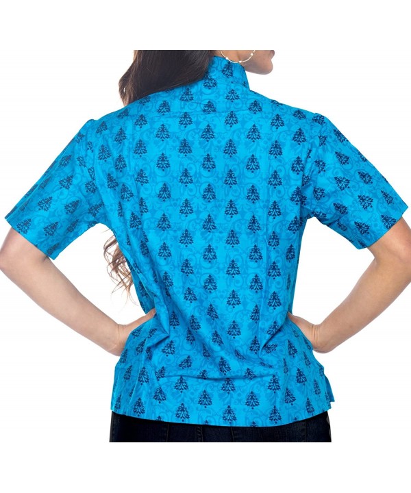 Women's Plus Size Hawaiian Shirt Button Down Aloha Camp Shirt Printed A - Blue_x378 - CP12HIFNN87 $14.58-Cover-Ups