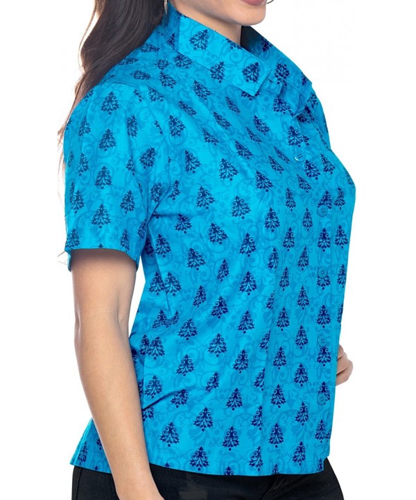 Women's Plus Size Hawaiian Shirt Button Down Aloha Camp Shirt Printed A - Blue_x378 - CP12HIFNN87 $14.58-Cover-Ups