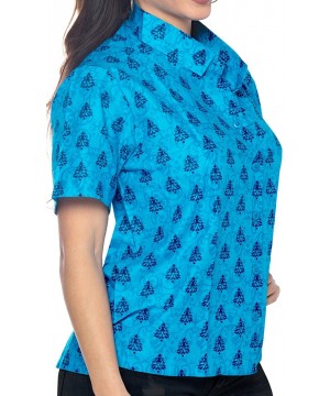 Women's Plus Size Hawaiian Shirt Button Down Aloha Camp Shirt Printed A - Blue_x378 - CP12HIFNN87 $14.58-Cover-Ups