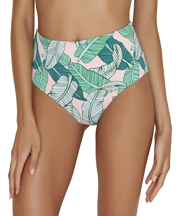 Women's Seamless Moderate Coverage High Waist Bottom - Icon Palm - CD18RNOTRLZ $32.12-Tankinis