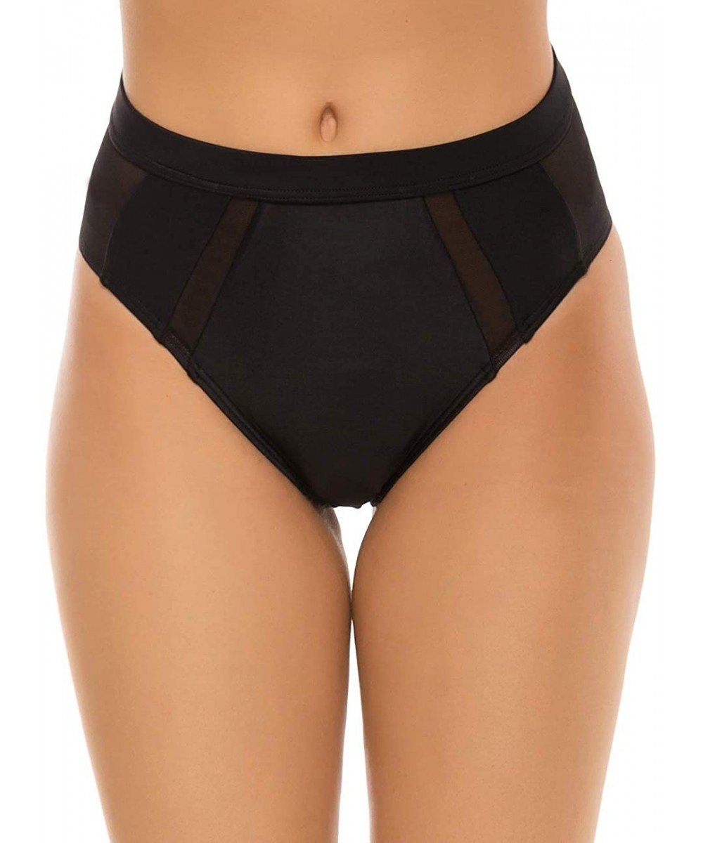 Womens High Waisted Bikini Bottoms High Cut Lace Black Cheeky Full Coverage Bottom Swimsuits - Black 3 - CY1935TI5TI $13.65-B...