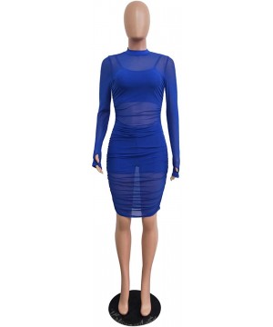 Women 3 Piece Outfits Crop Top Shorts Set with Bodycon Sheer Mesh Club Dress - 3 Royal Blue - CR18AU9UG50 $20.45-Cover-Ups