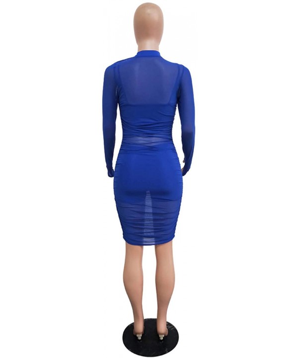 Women 3 Piece Outfits Crop Top Shorts Set with Bodycon Sheer Mesh Club Dress - 3 Royal Blue - CR18AU9UG50 $20.45-Cover-Ups