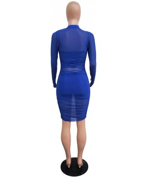 Women 3 Piece Outfits Crop Top Shorts Set with Bodycon Sheer Mesh Club Dress - 3 Royal Blue - CR18AU9UG50 $20.45-Cover-Ups