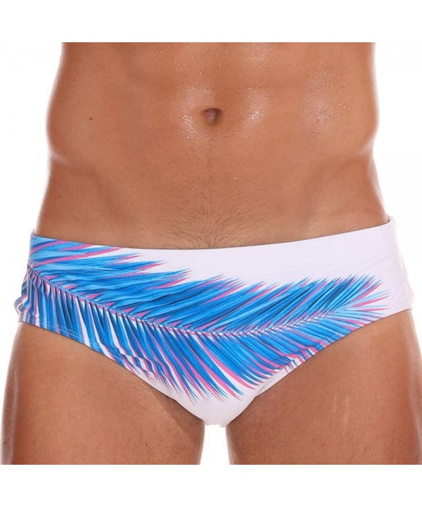 Men Sexy Swim Brief Print Low Waist Shorts with Pads Surfing Bikini Swimsuit - Blue Leaf - CU193LL5MQY $15.67-Briefs