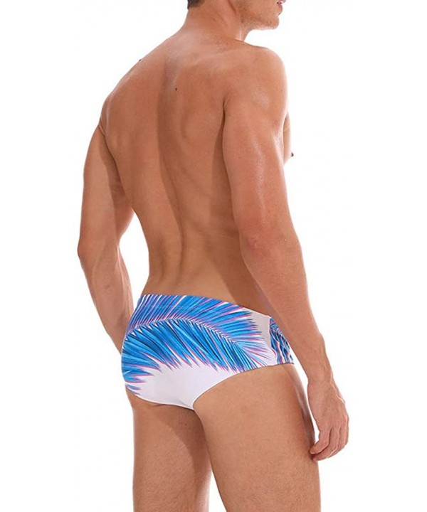 Men Sexy Swim Brief Print Low Waist Shorts with Pads Surfing Bikini Swimsuit - Blue Leaf - CU193LL5MQY $15.67-Briefs