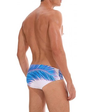 Men Sexy Swim Brief Print Low Waist Shorts with Pads Surfing Bikini Swimsuit - Blue Leaf - CU193LL5MQY $15.67-Briefs